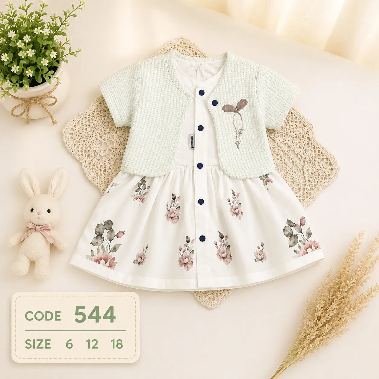 code 544 💕 طقم إيفين المميز: فستان + بوليرو نص كم