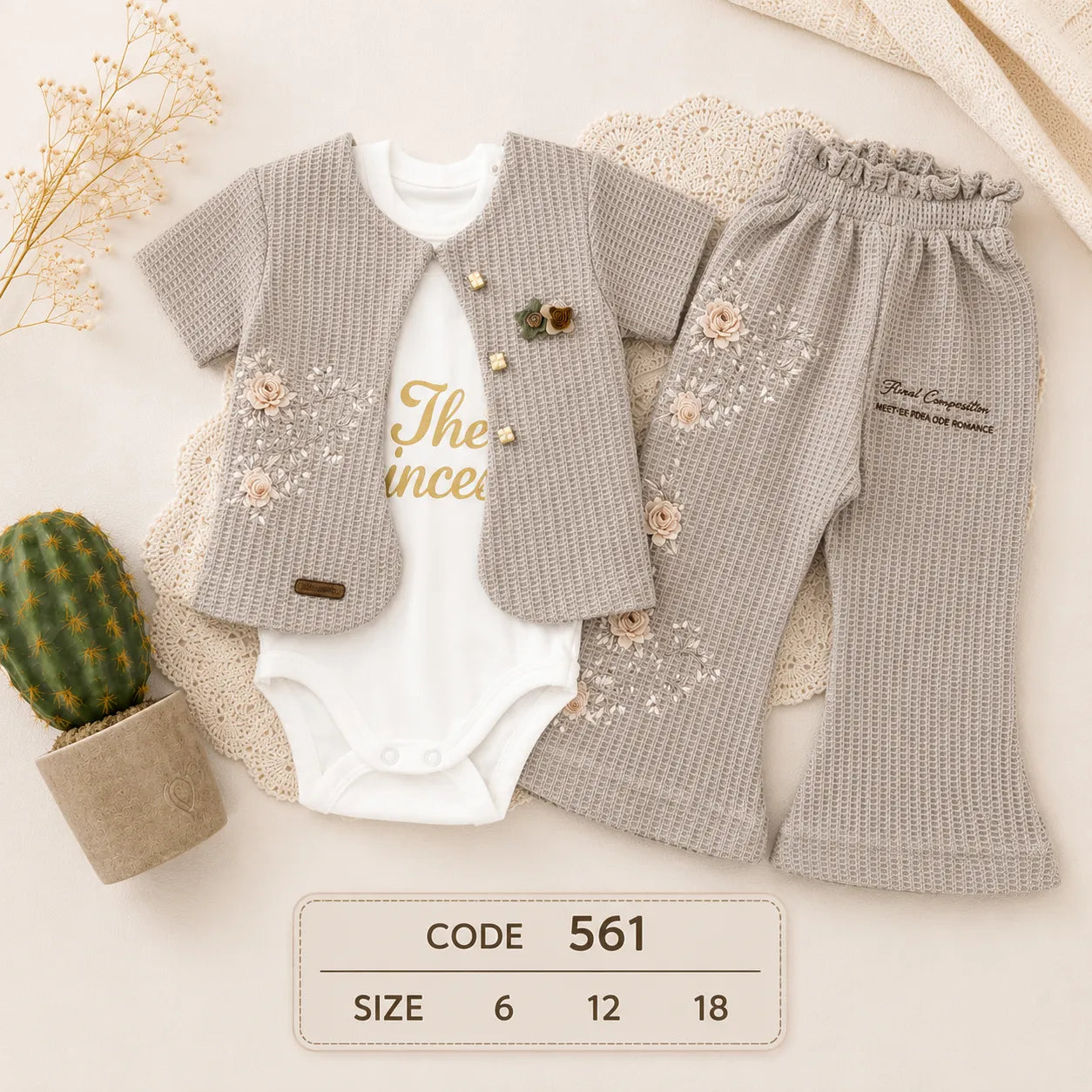 code 561 🌸 طقم بناتي نص كم 3 قطع شارلستون