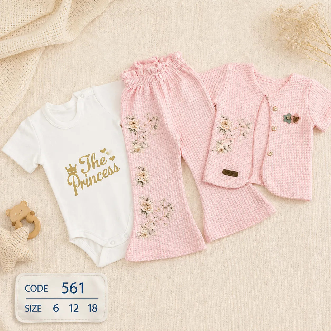 code 561 🌸 طقم بناتي نص كم 3 قطع شارلستون
