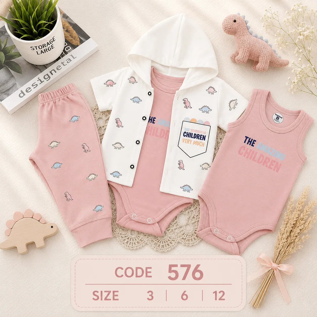 code 576🦕 طقم 3 قطع نص كم بتصميم الديناصورات