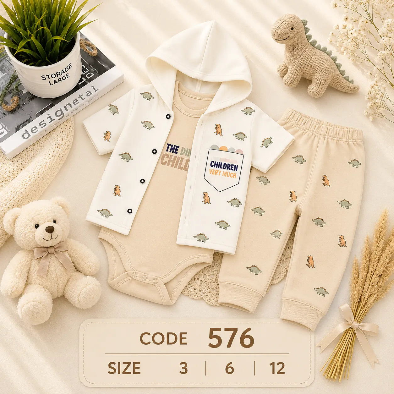 code 576🦕 طقم 3 قطع نص كم بتصميم الديناصورات