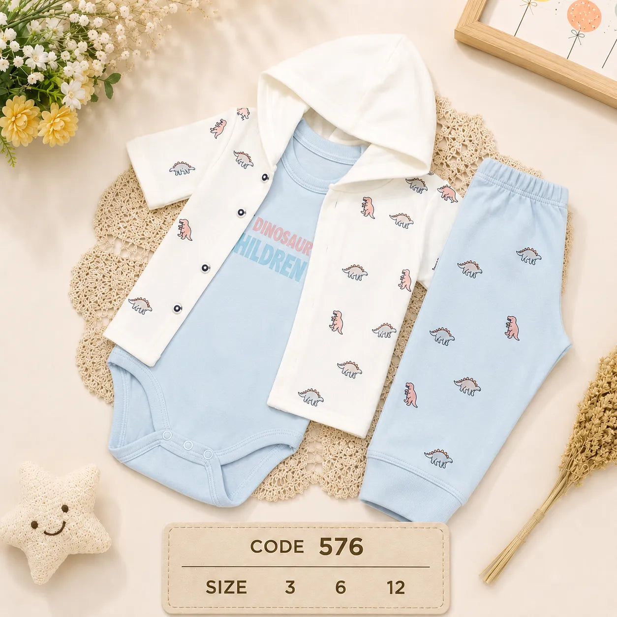 code 576🦕 طقم 3 قطع نص كم بتصميم الديناصورات