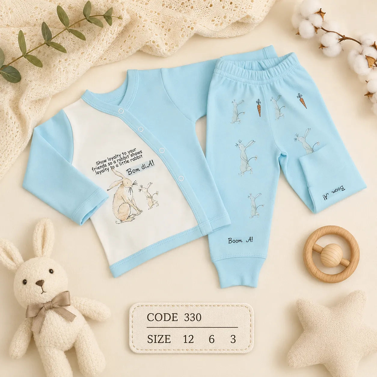 code 330 🐰 طقم بيجامة كم طويل أرنب