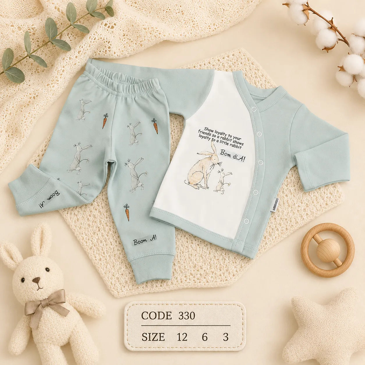 code 330 🐰 طقم بيجامة كم طويل أرنب