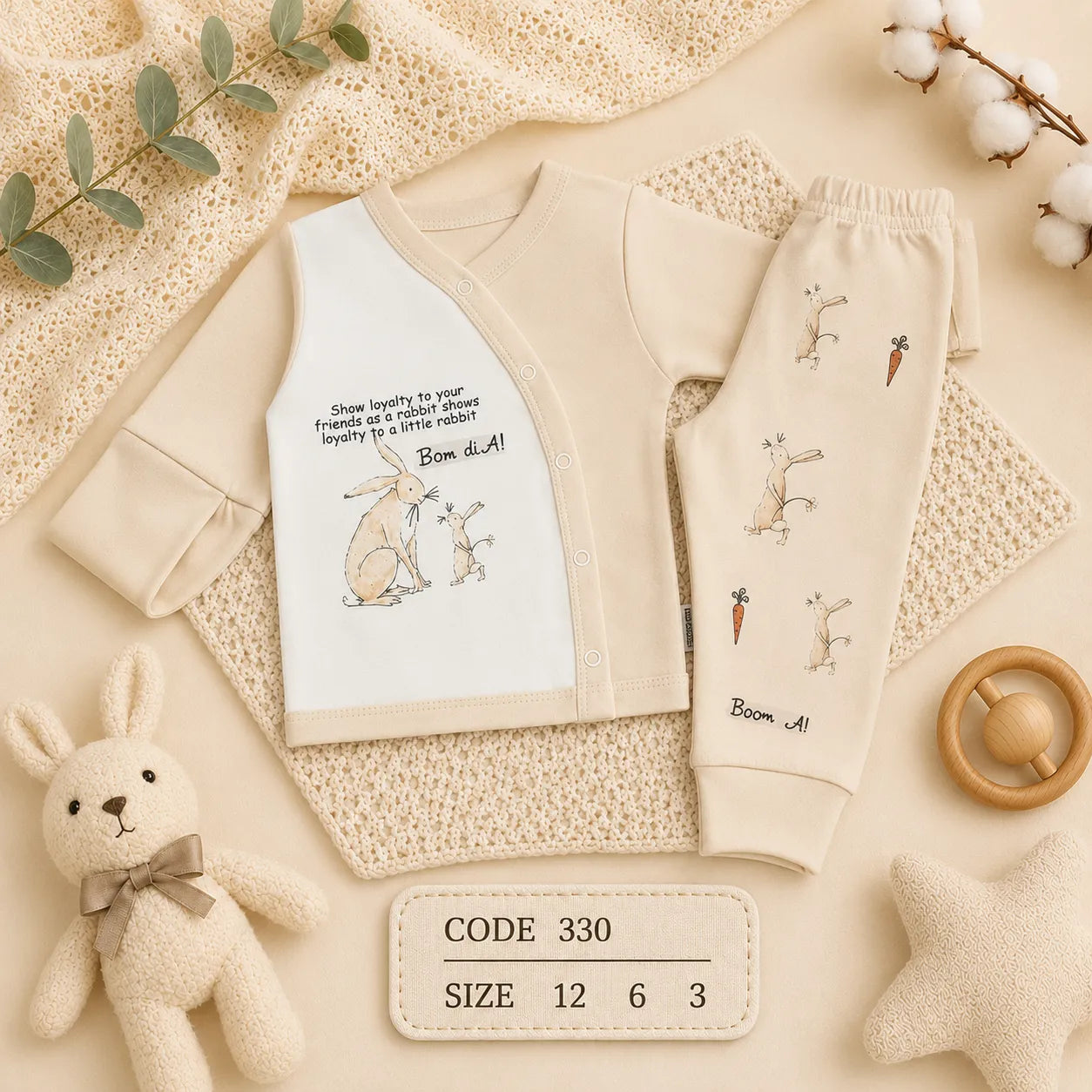 code 330 🐰 طقم بيجامة كم طويل أرنب