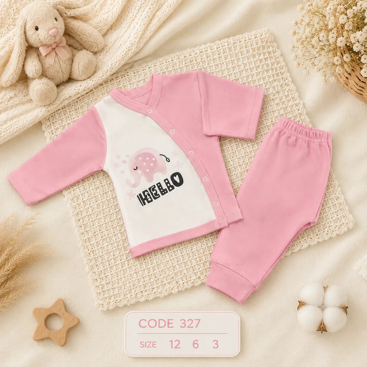 code 327 🐘 طقم بيجامة كم طويل فيل