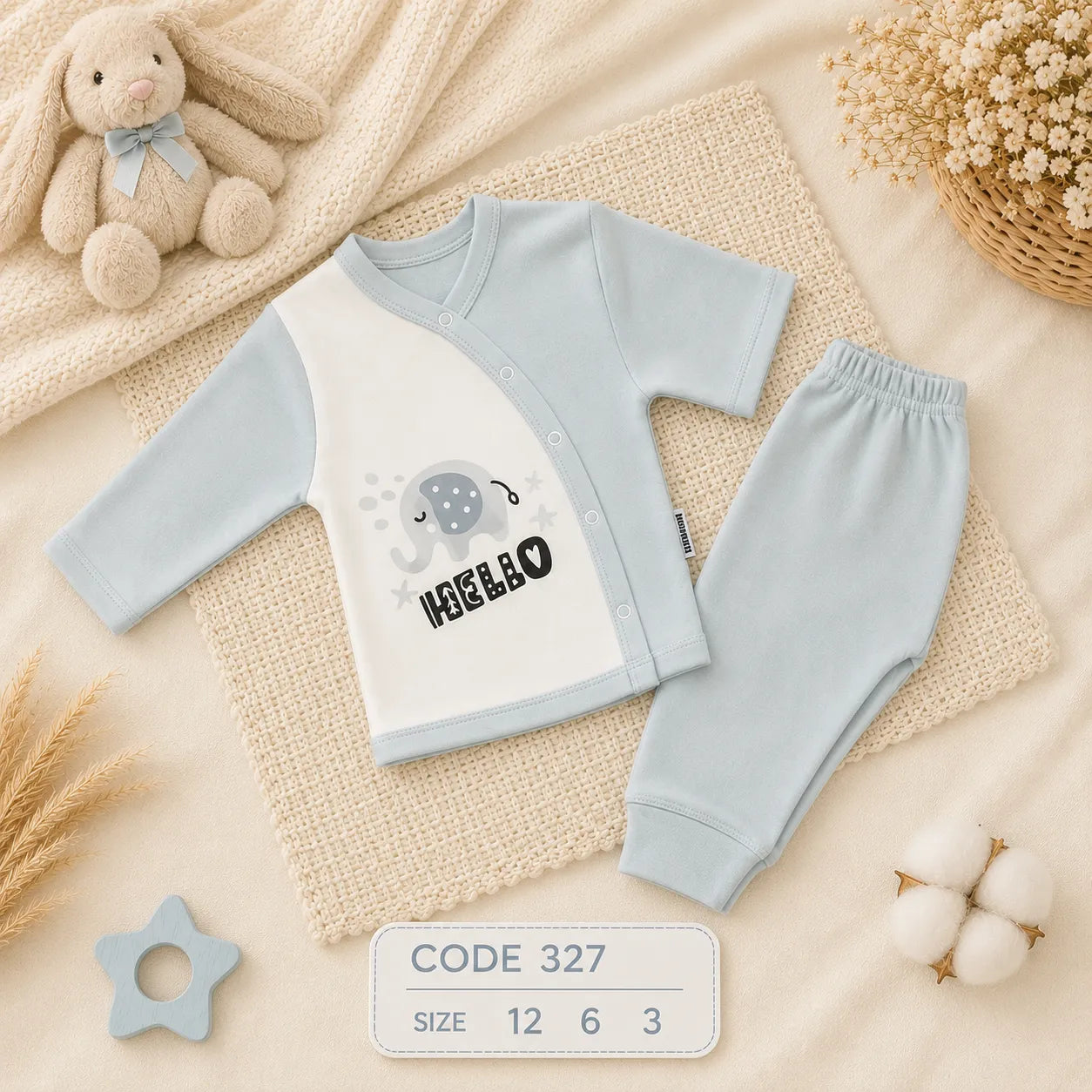 code 327 🐘 طقم بيجامة كم طويل فيل