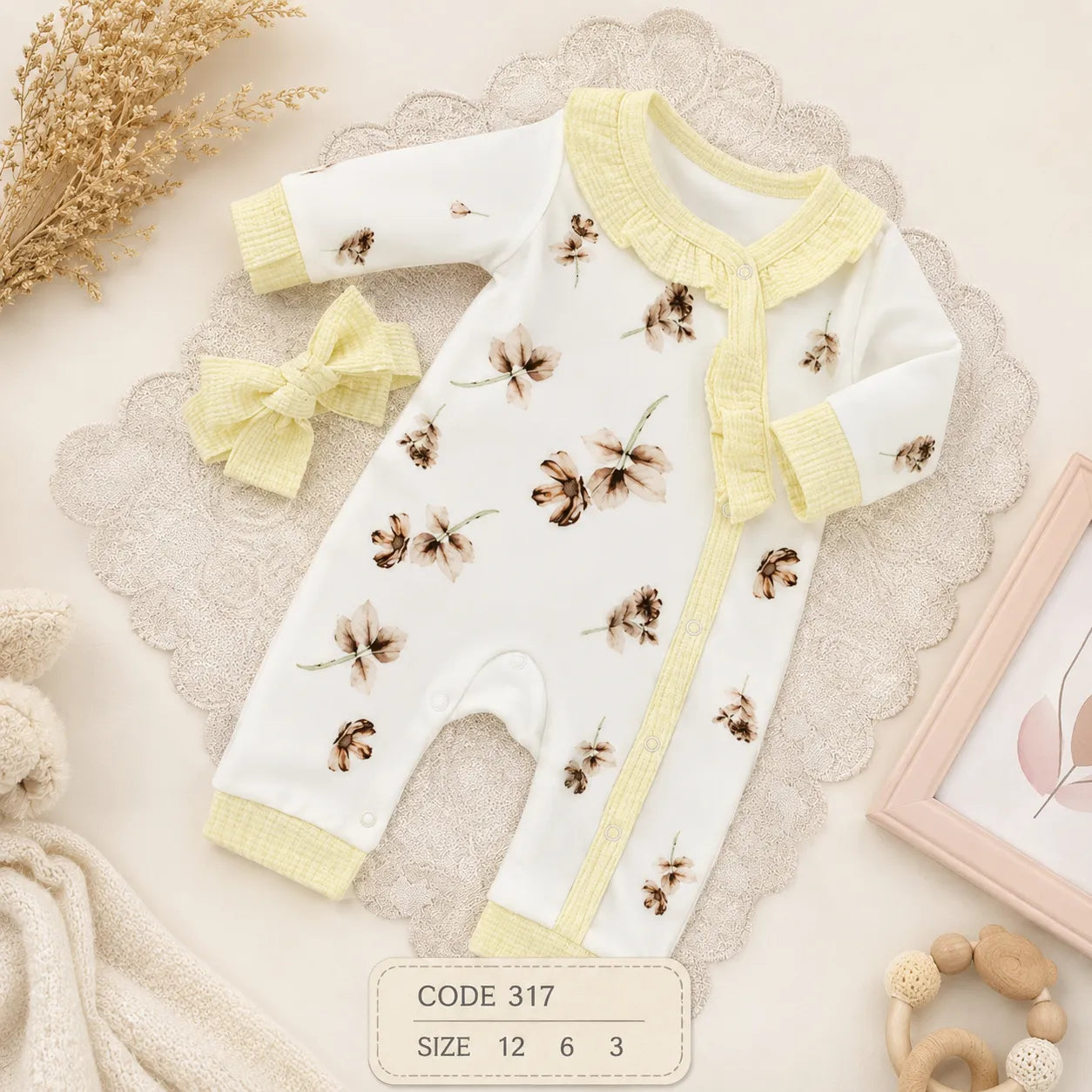 code 317 🌸 سلوبيت كم طويل قطن مع بندانة وردات