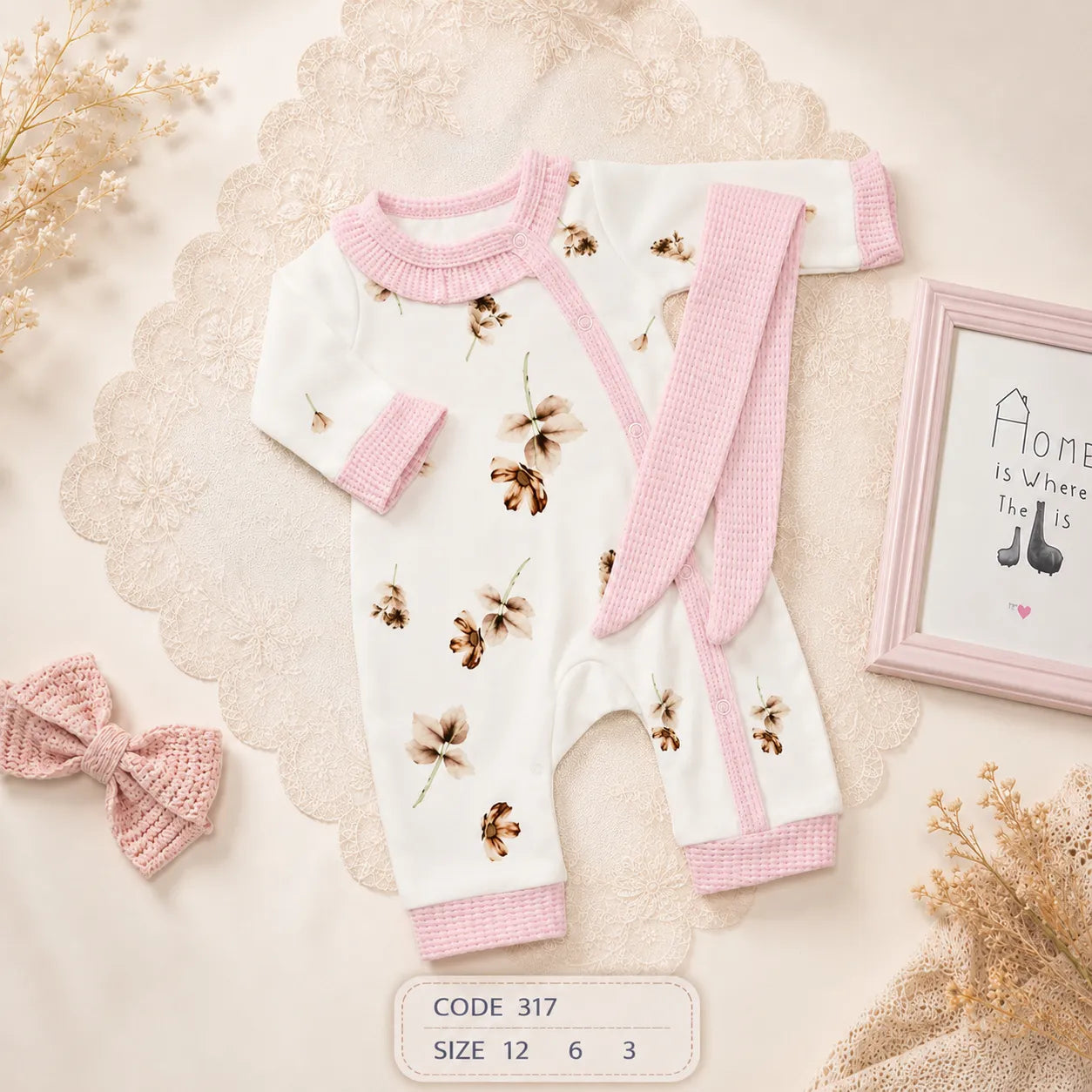 code 317 🌸 سلوبيت كم طويل قطن مع بندانة وردات