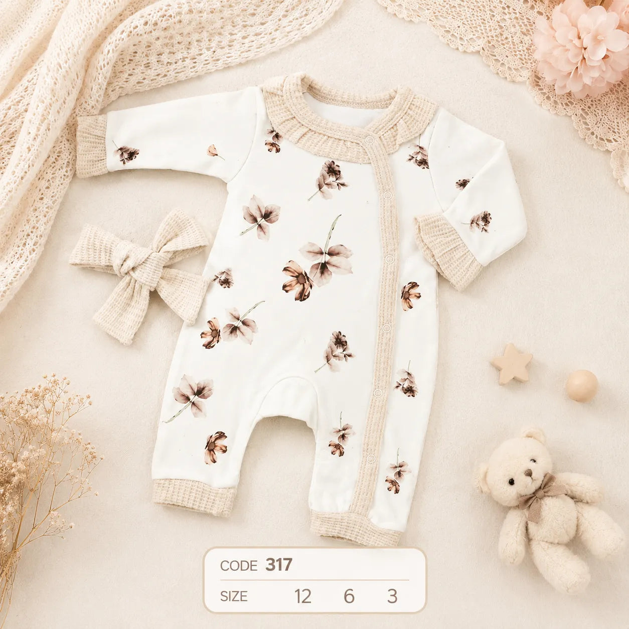 code 317 🌸 سلوبيت كم طويل قطن مع بندانة وردات
