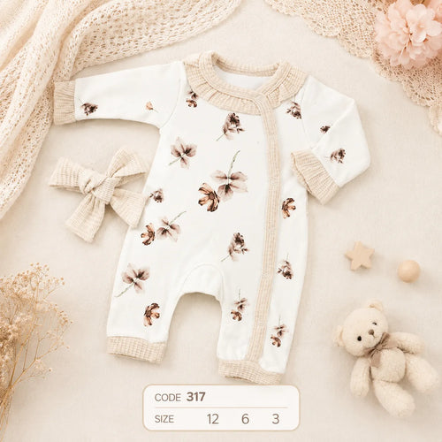 code 317 🌸 سلوبيت كم طويل قطن مع بندانة وردات